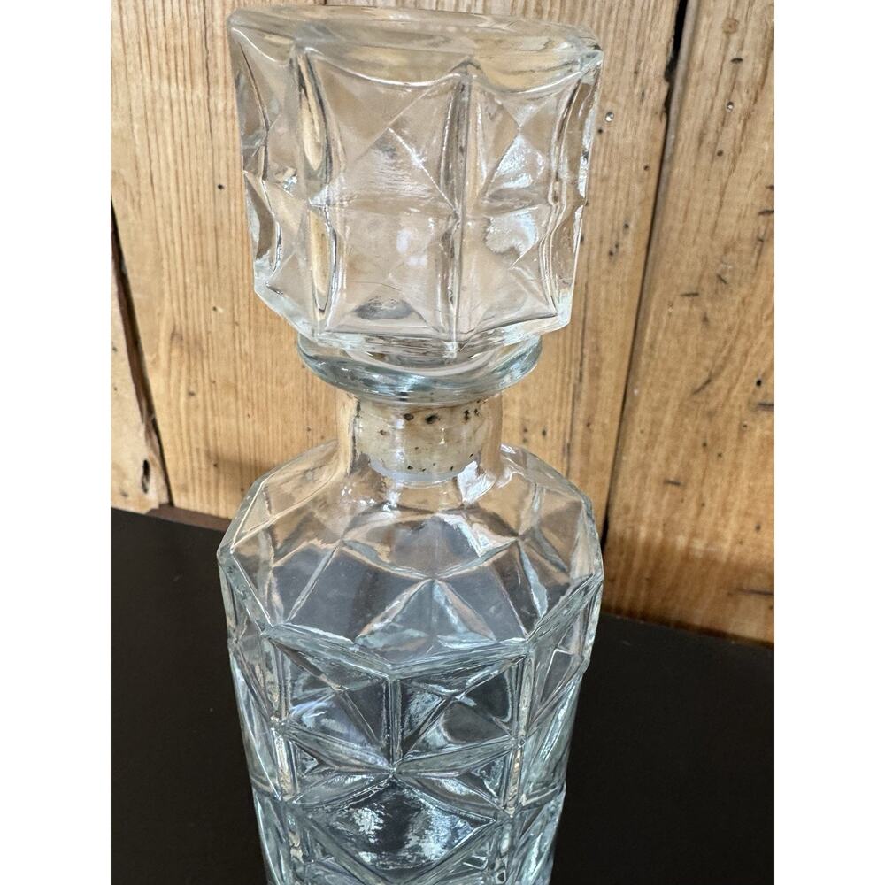 Vintage Mid Century Diamond Pattern Glass Whiskey Decanter 1950s/60s 12” - Picture 3 of 16